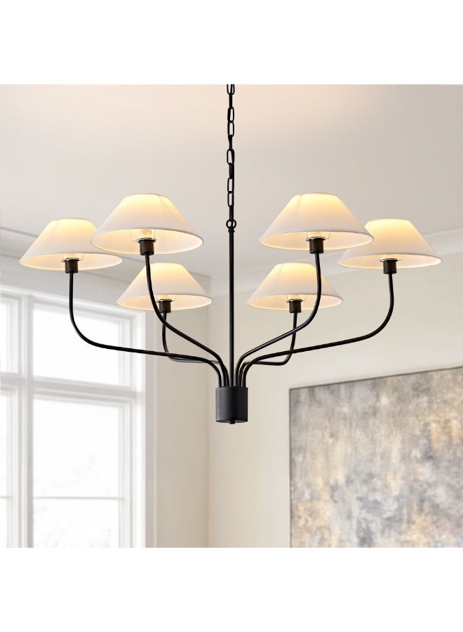 إرنيا الثريا السوداء الحديثة، المزودة بغطاء ضوء أبيض، مصمَّمة من ستة مصابيح، تركيبها في السلاسل في المطبخ أو غرفة المعيشة - Image 1